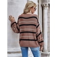 thumbnail image 2 of Women Knit Sweaters Color Block Striped Pullover Long Sleeve Scoop Neck Sweater, Brown, Small, 2 of 7