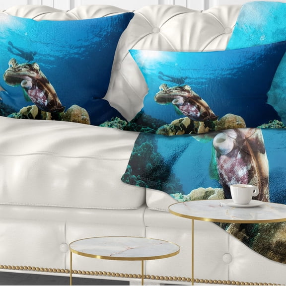 Designart Broadclub Cuttlefish Underwater - Seashore Throw Pillow - 12x20
