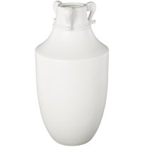 DecMode 18" Scroll Sleek Amphora White Ceramic Vase with Handles