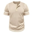 thumbnail image 4 of YDLCAFD Male Spring Short Sleeve Solid Color Letter Stripe Stitching Short Sleeve Top, 4 of 9