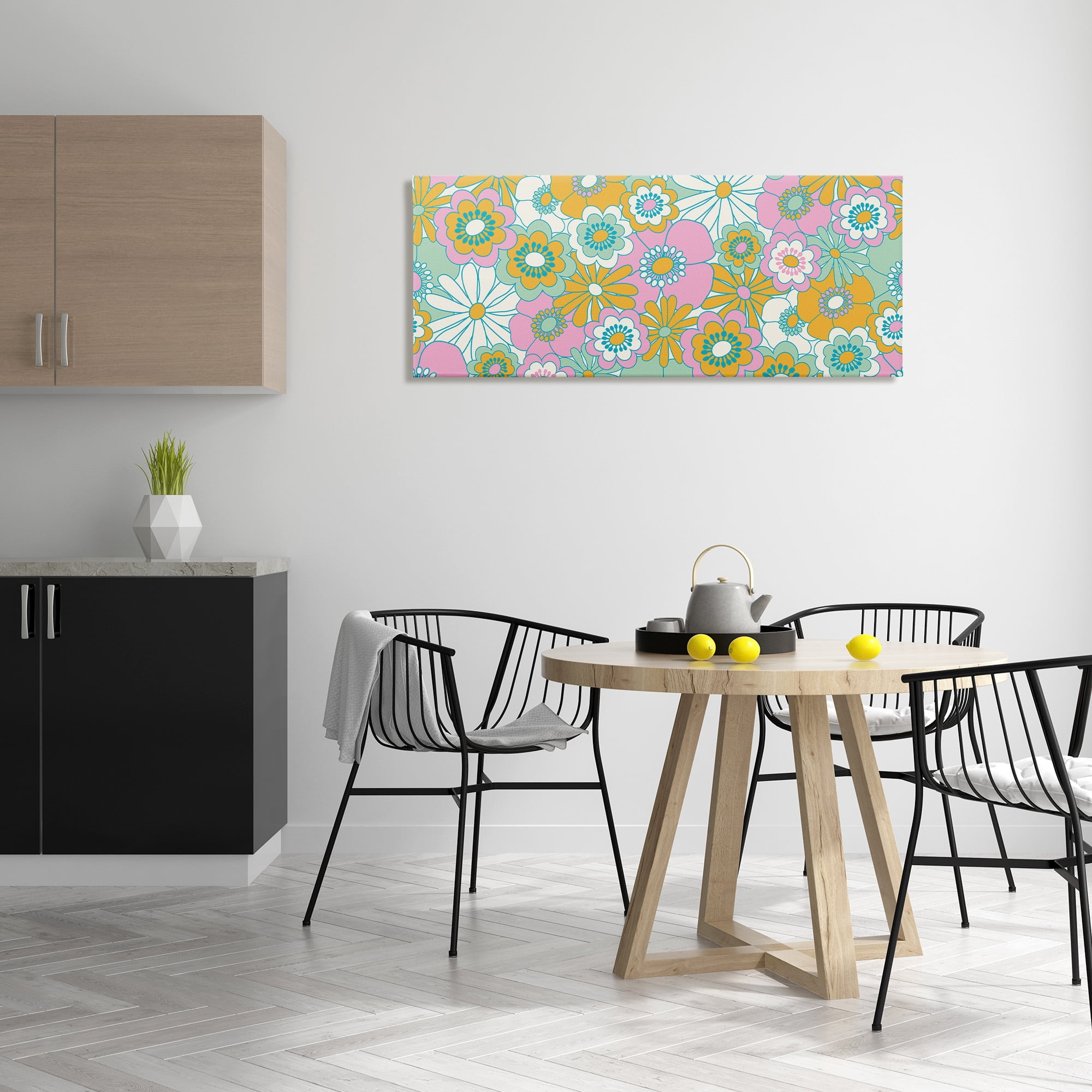 Stupell Industries Retro Flower Pattern Botanical & Floral Painting Gallery Wrapped Canvas Art Print Wall Art, 48 x 20