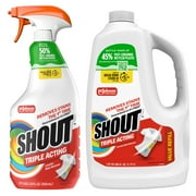 Shout Active Enzyme Laundry Stain Remover, Triple-Acting Formula Clings, Penetrates, and Lifts 100+ Types of Everyday Stains – 22 fl oz Trigger Spray with 60 fl oz Refill