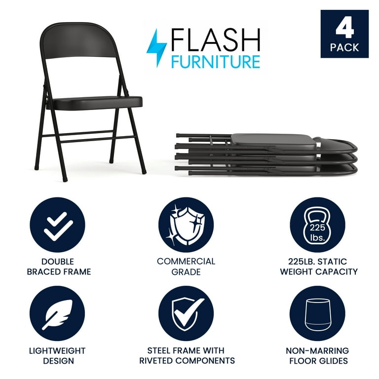 Flash Furniture Pack HERCULES Series Double Braced Black Metal