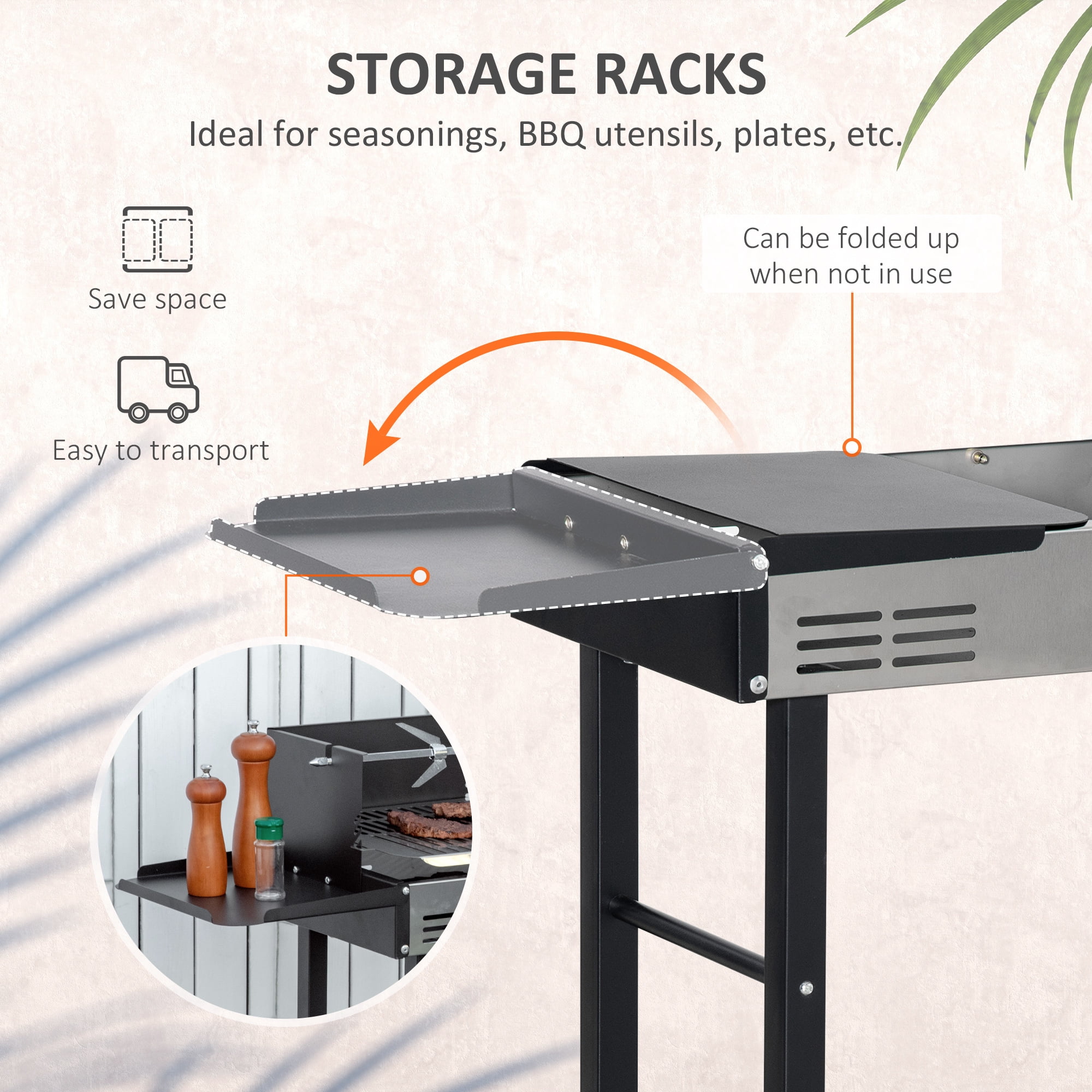 Outsunny BBQ Rotisserie Grill, Charcoal Split Roaster, Black