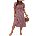 thumbnail image 5 of LWavelet Women's Plus Size Leopard Print Midi Dress Short Sleeve V-Neck Twist Front Casual Dress Red XL, 5 of 5