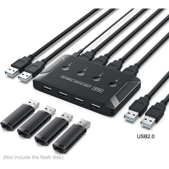 USB 2.0 KVM Sharing Switch Selector 4 Computers Sharing 4 USB Devices for Keyboard Mouse Scanner Printer