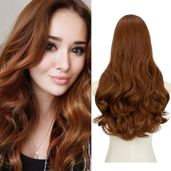 SARLA Extensiones de cabello con clip en U, pelo sintético largo, ondulado, rizado, grueso, cabeza completa para mujer, color castaño claro, 24 pulgadas