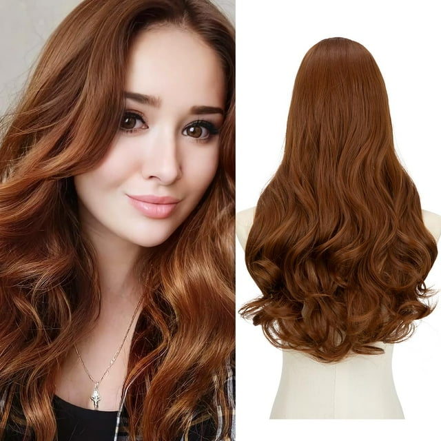 SARLA Extensiones de cabello con clip en U, pelo sintético largo, ondulado, rizado, grueso, cabeza completa para mujer, color castaño claro, 24 pulgadas