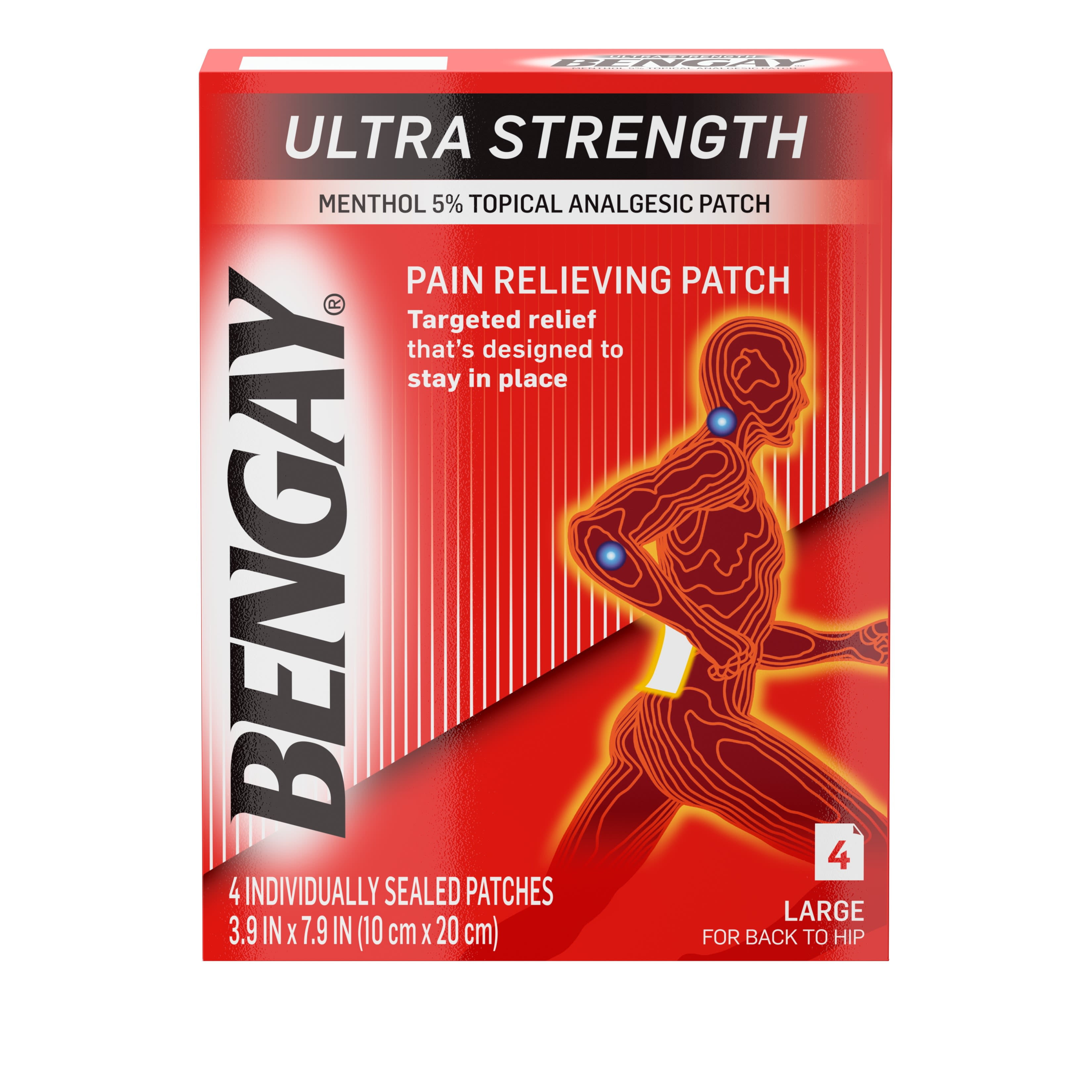 Ultra Strength Bengay Pain Relief Patch, 3.9 x 7.9 in, 4 ct