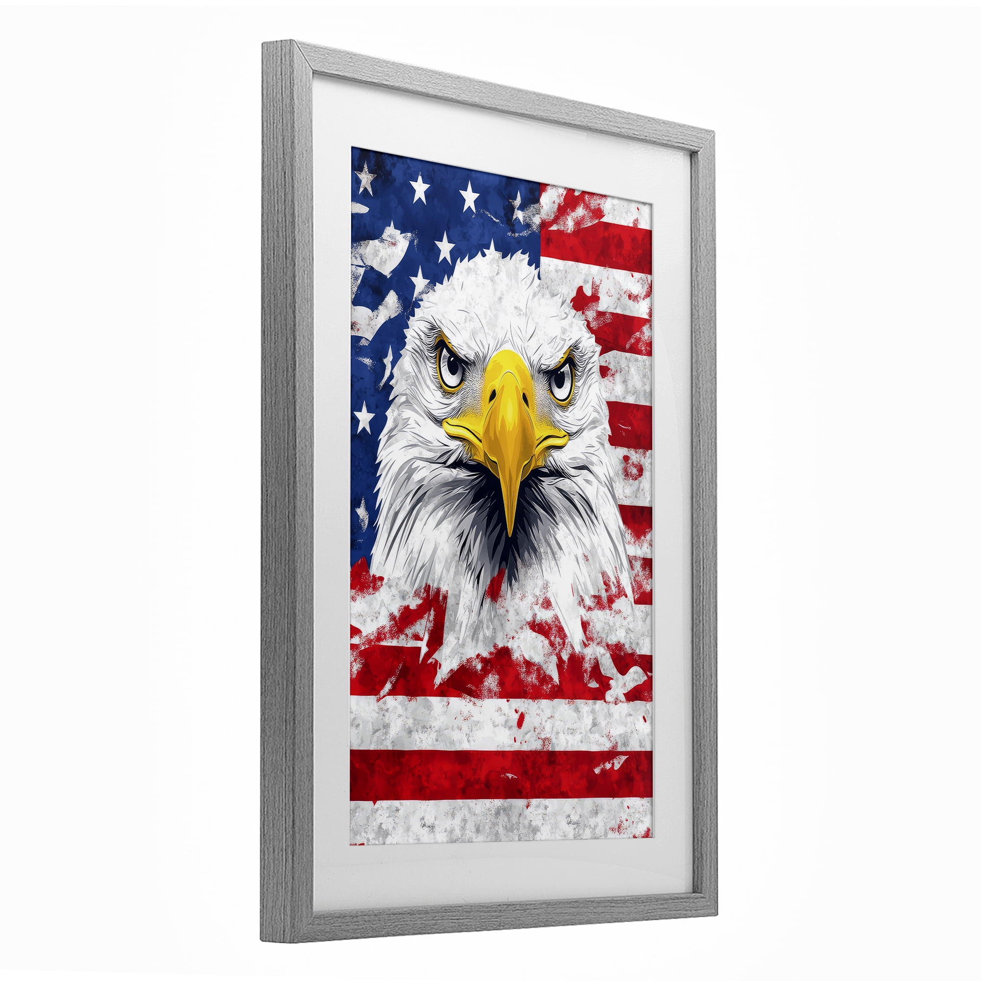 Stupell Industries Patriotic Bald Eagle Flag Gray Framed Print Under Glass, design by The Wands Want