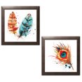 thumbnail image 2 of Gango Home Decor Teal & Orange Watercolor Style Peacock Feather Set; Two 12x12in Art Prints in Brown Frames, 2 of 6