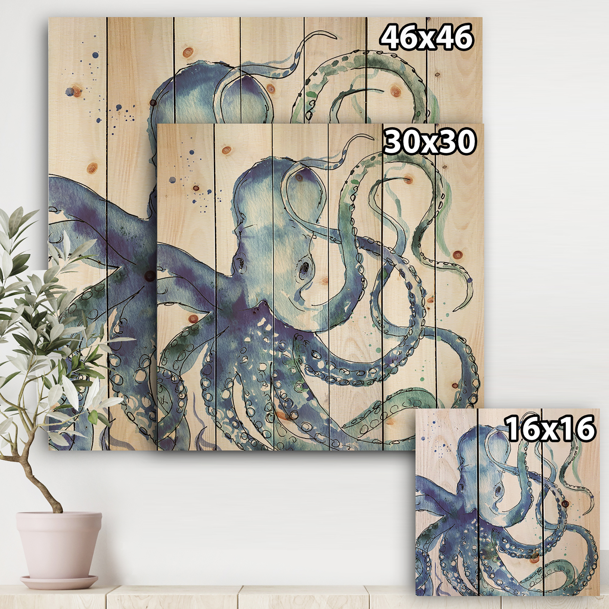 Designart Blue Deep Sea VIII Coastal Print on Natural Pine Wood Art Print, 30" x 30"