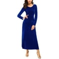 thumbnail image 4 of Robe en Velours pour Femmes Élégante, Col Rond Manches Longues Robe Noire Unie, 4 of 5