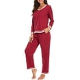 thumbnail image 6 of Hanerdun Women Pajama Set Female Sleepwear Long Sleeve Pjs, Dark Red XL, 6 of 7