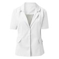thumbnail image 3 of Casual Blazers fpr Women Short Sleeve Lapel Open Front Jackets with Pockets Solid Color Work Office Suit Jacket Button Fashion Minimalist Design Clothes for Daily & Work White 3XL, 3 of 4