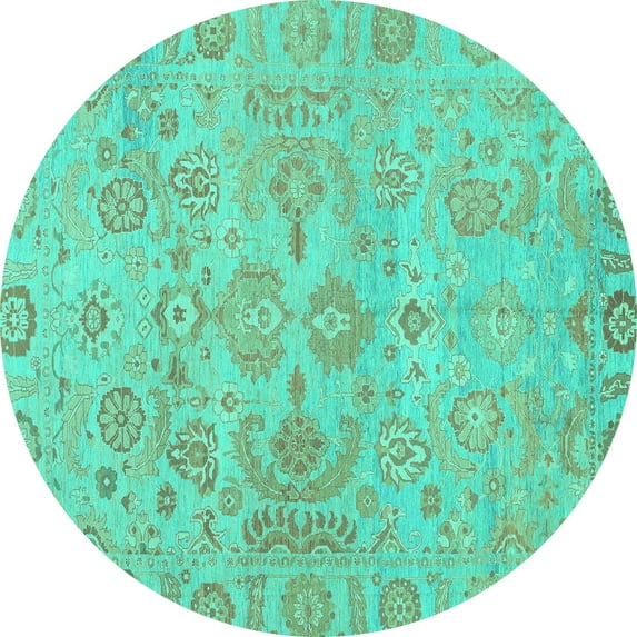Ahgly Company Indoor Round Oriental Turquoise Blue Traditional Area Rugs, 4' Round