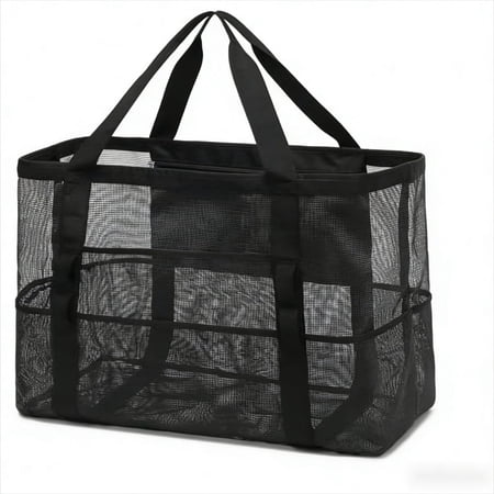 Mesh Beach Bag, Large Beach Tote with Zipper Pocket, Toys Pool Bag for Family Travel Vacation Cruise Essentials