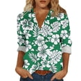 thumbnail image 3 of Pxxlle Womens Button Down Shirt Fashion Hawaiian Tropical Graphic Shirt Plus Size 3/4 Sleeve Beach Vacation Tops Green M, 3 of 7