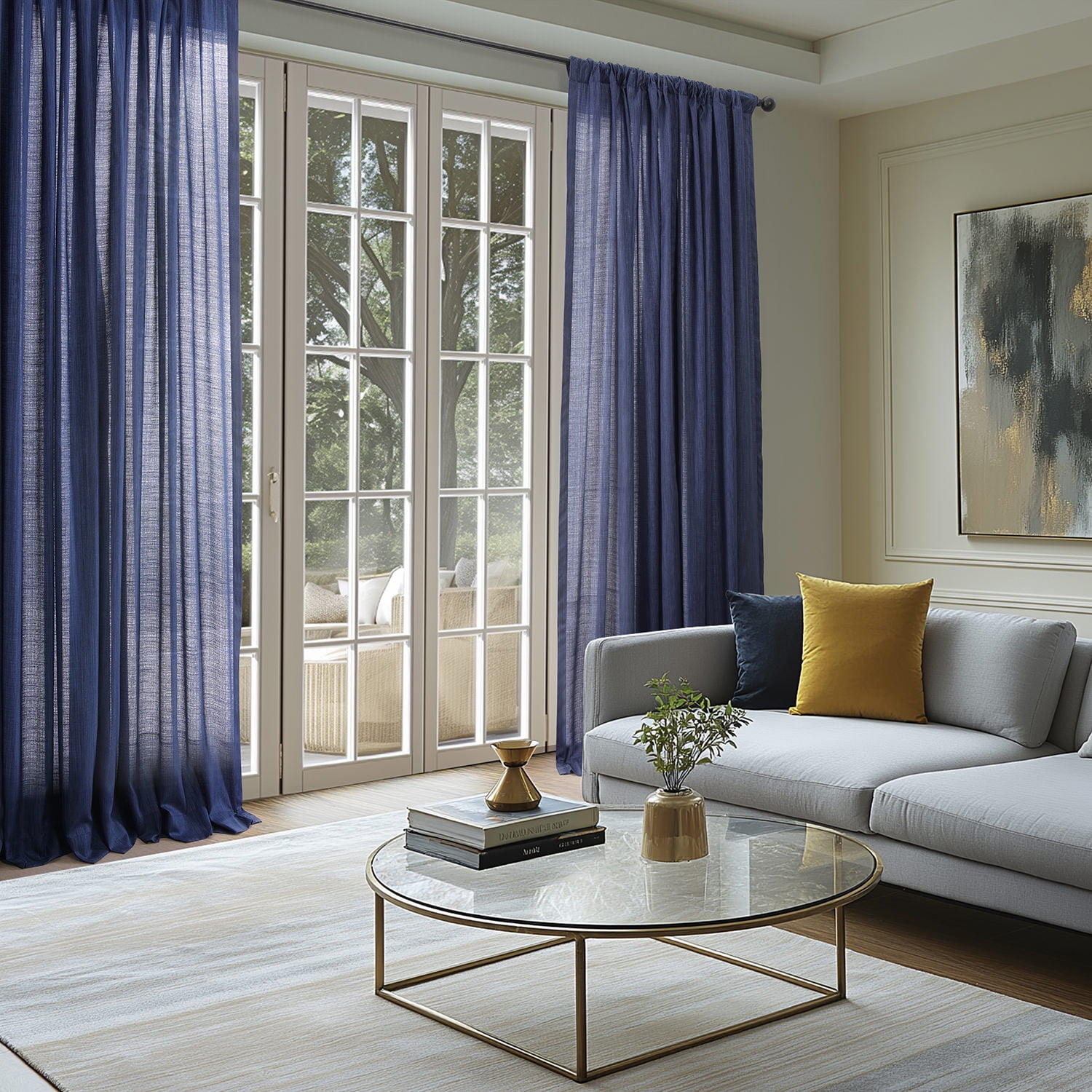 Half Price Drapes Ink Blue Rustic Linen Weave Light Filtering Curtains for Bedroom (2 Panel), 50W X 96L