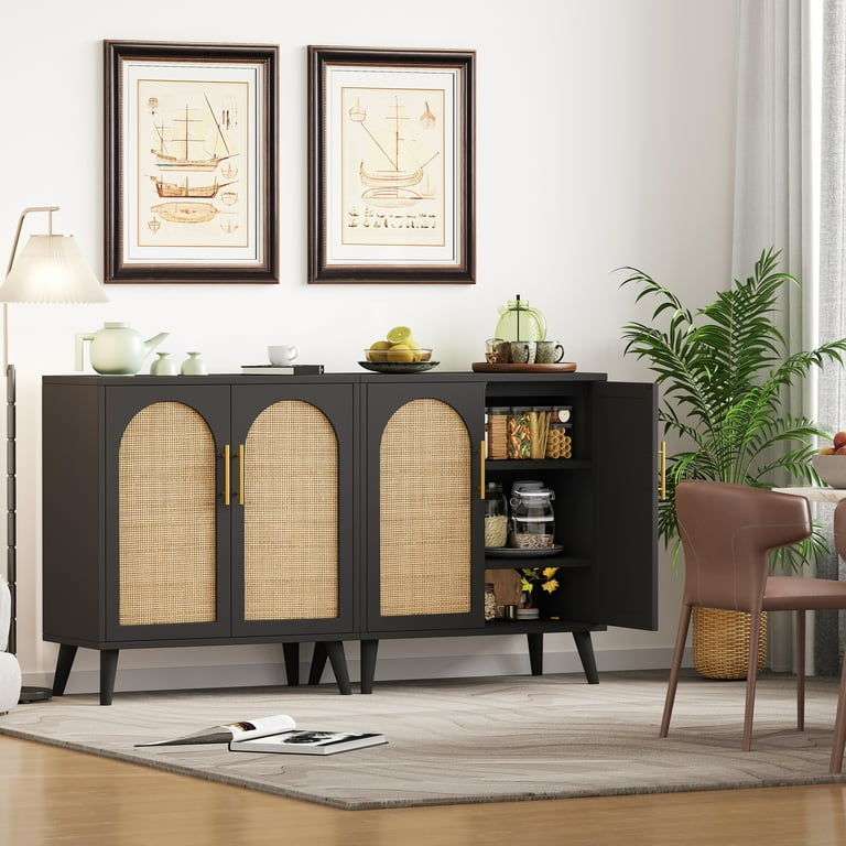 Rovaurx Set of 2 Rattan Cabinets, Modern Sideboard for Living
