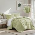 thumbnail image 3 of Regency Heights Twin/Twin XL Comforter Set, Boho 2-Piece Pintuck Stitching Dorm Bedding Set, Soft Washed Pleated Bed Sets with Pillow Sham Sage Green, 3 of 11