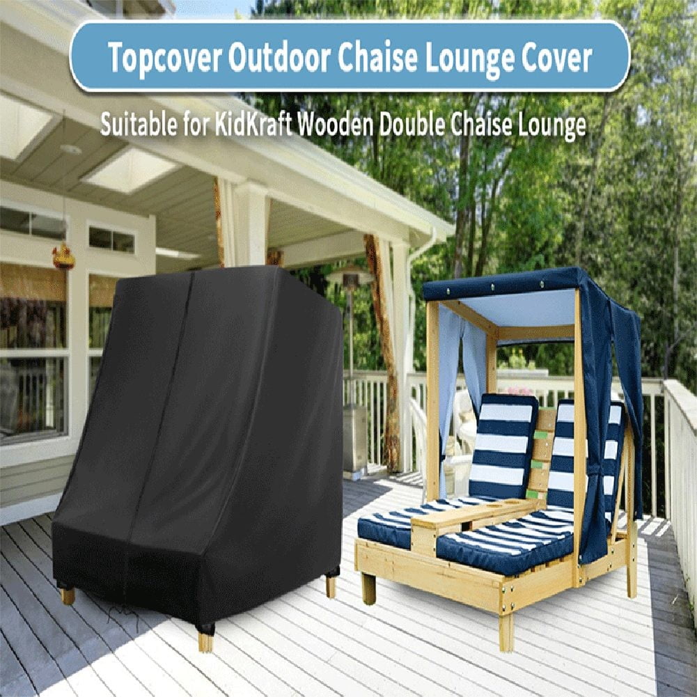 Waterproof Double Chaise Lounge Cover for Outdoor Patio Furniture, 34\"L x 37\"W x 34\"H, Black Oxford Fabric, Wind-Resistant with Drawstring and Buckles