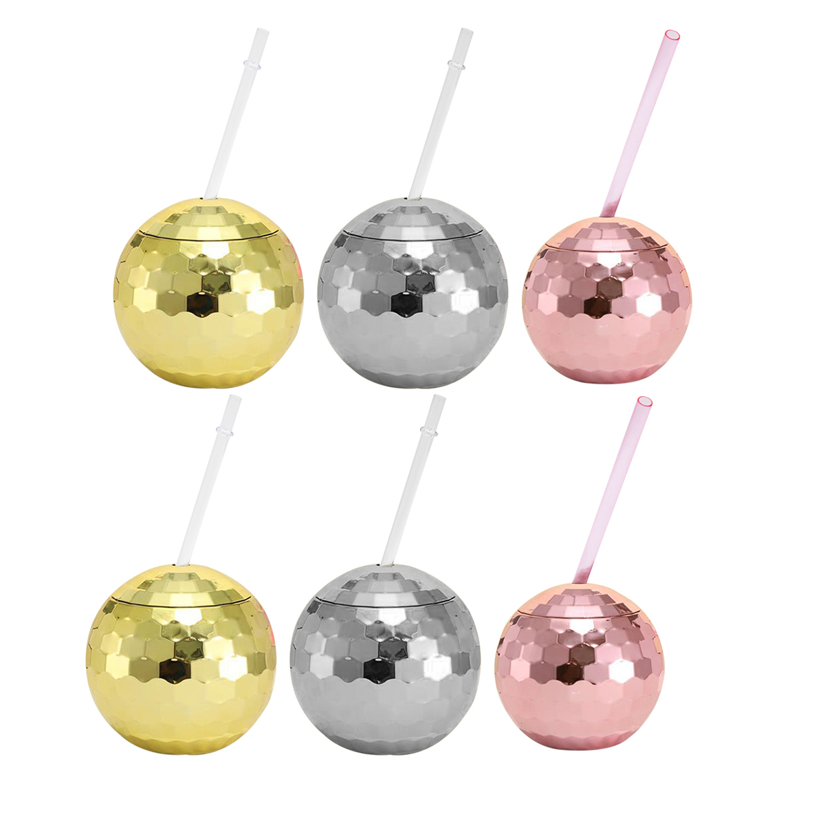 Smrinog Disco Ball Cup with Straw6Pcs 600ml Sparkly Glitter Cocktail
