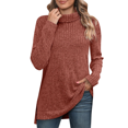 thumbnail image 2 of Solid Fall Sweaters For Women Long Sleeve Side Split High Low Hem Relaxed Fit Tops Turtleneck Ribbed Knit Tunic Pullover, 2 of 5