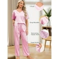 thumbnail image 3 of Womens Satin Pajama Sets Short Sleeve Silk Pajamas with Pants V-Neck Satin Sleepwear Set for Women 2 Piece Soft Pajama Loungewear Sets for Females, S-XXL, 3 of 13