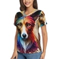 thumbnail image 2 of Vsdgher Colorful Art Dog Women Shirts V Neck Short Sleeve Tops T-Shirt Basic Tees, S to 3XL3X-Large, 2 of 5
