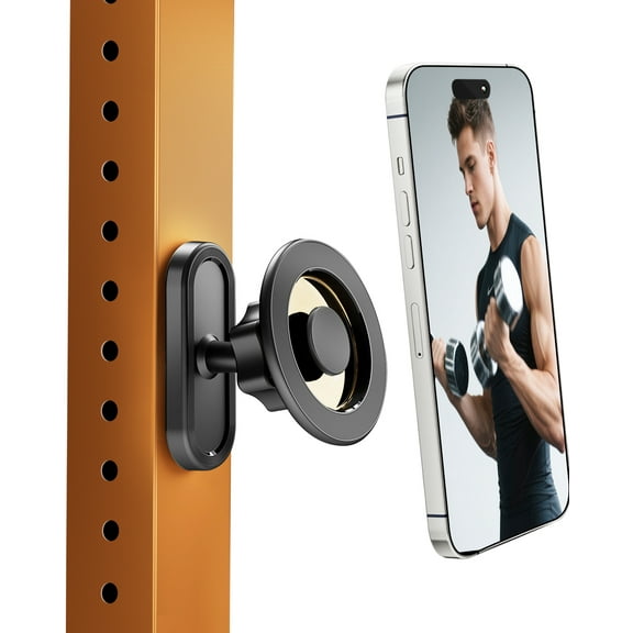 volport Gym Magnetic Phone Holder, Attaches to Metal Surfaces, Double Magnet Mount with 24 Strong Magnets, 360° Adjustable Ball Joint, for MagSafe iPhone 12-17, Gym Accessories for Workout Recording