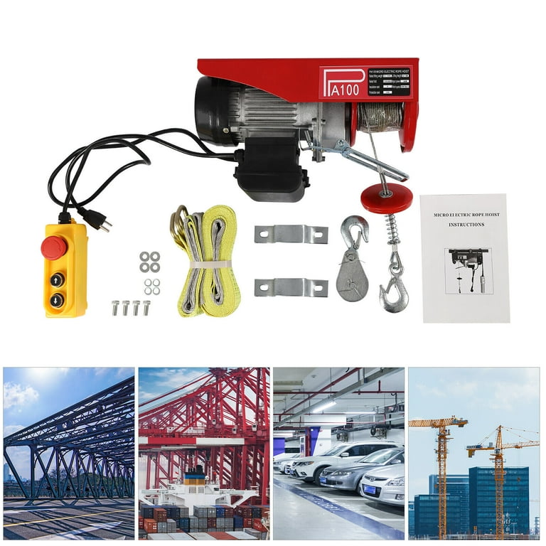 Electric Hoist Winch Automatic Steel Lift Cable With Wireless Remote Control Overhead Crane Ladder 2 Slings Wire Rope Length 12M Pulley System For