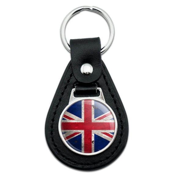 Rustic Distressed United Kingdom British Flag Black Leather Keychain