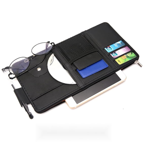 Leather Sun Visor Organizer, Multi-Pocket Card & Glasses Holder for Car Interior