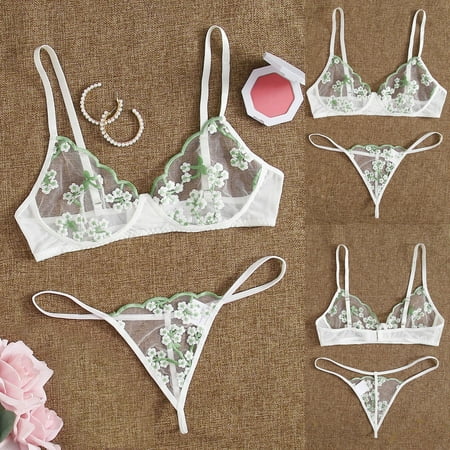 

MRULIC lingerie for women Women Bra New Fashion G-String Thong Sleepwear Underwear Lingerie Flower White + XL
