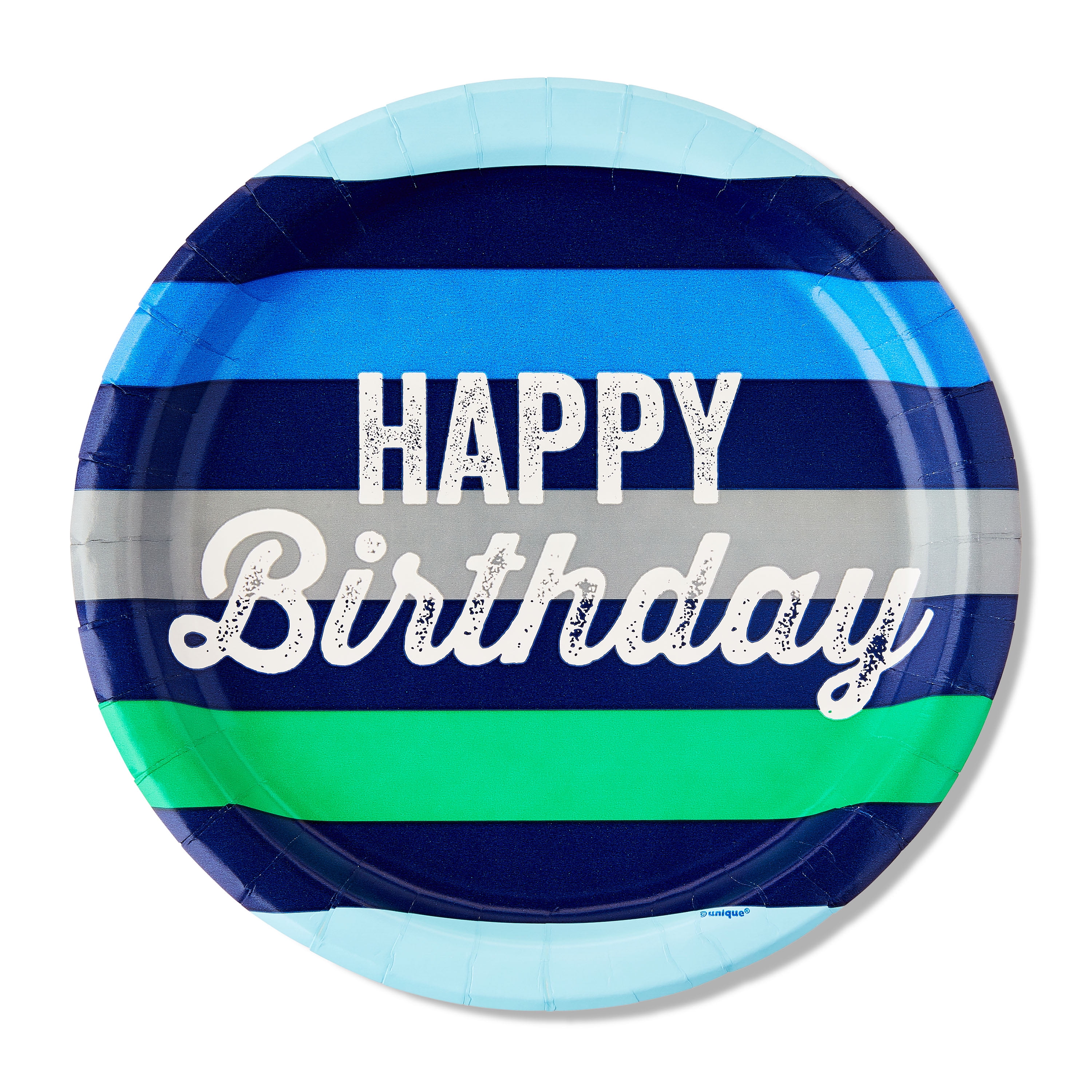Striped Happy Birthday Disposable Paper Plates, 9", Blue/Green, 10 Count, by Way To Celebrate