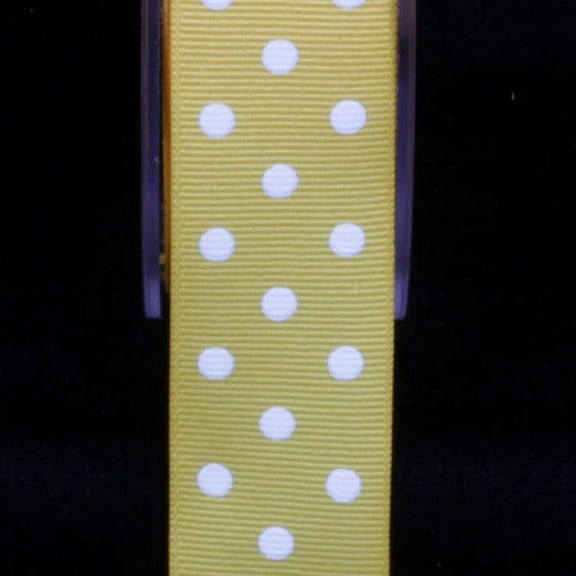 The Ribbon People Yellow and White Polka Dots Woven Grosgrain Craft Ribbon 1" x 88 Yards