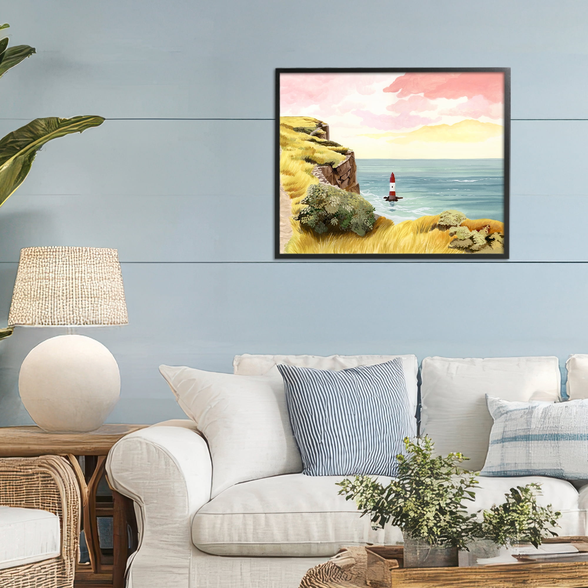 Beachy Head Lone Lighthouse Black Framed Giclee Art, design by Courtney Haley