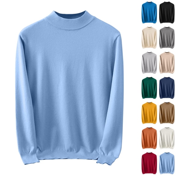 Husipze Mens Mock Neck Sweater Solid Long Sleeve Relexed Fit Soft Knit Lightweight Classic Casual Pullover Light Blue M