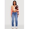 thumbnail image 3 of Womens Daisy Color Block Patch Cropped Button Front Cardigan, 3 of 5
