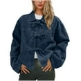 thumbnail image 2 of Womens Coats Lapel Denim Jacket Long Sleeve Pocket Solid Casual Bandage Coat Outwear Jacket,Denim Jacket for Women Blue S, 2 of 6