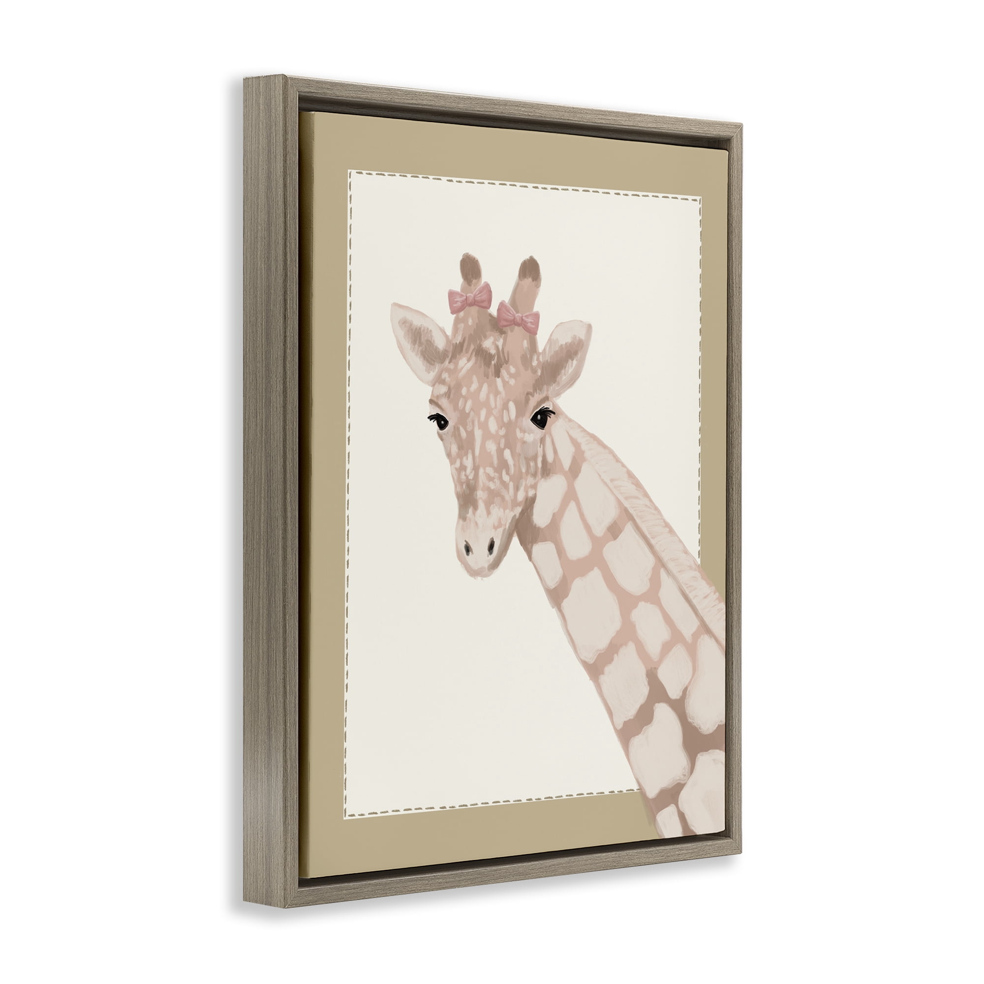 Stupell Industries Sweet Giraffe with Bows Brown Framed Floater Canvas Wall Art, design by Sadie Harper