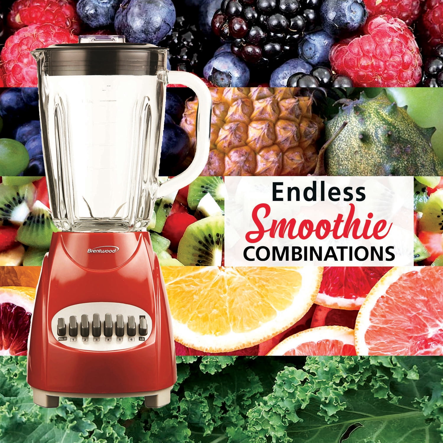 Brentwood 350 W 42 oz 12-Speed + Pulse Electric Blender, Red