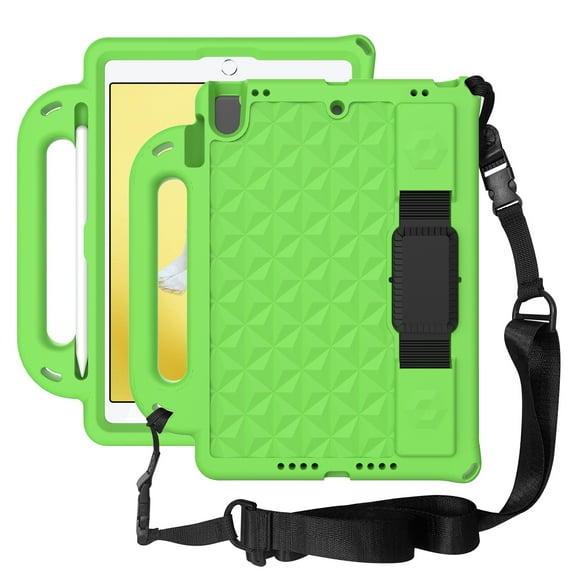 Feishell iPad 10.2 Case 2021/2020/2019, iPad 9th/8th/7th Generation Case, Heavy Duty Silicone Rubber EVA Protective Kids Case with Pencil Holder Hand Strap Shoulder Strap Stand for iPad 10.2",Green