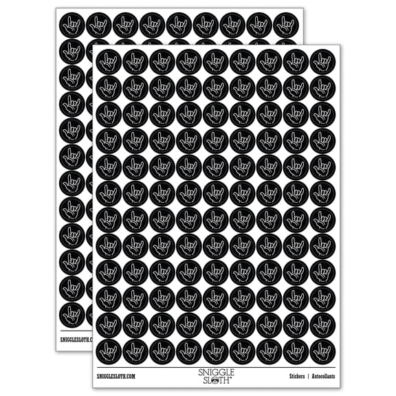 I Love You Hand Sign Language Round Sticker Set - Black - Gloss Finish - 0.50" Size
