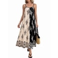 thumbnail image 3 of Women Dresses Spaghetti Strap Scoop Neck Smocked Ruffle Flowy Boho Maxi Dress Black & White S, 3 of 9