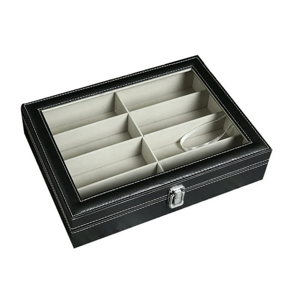8 Slot Sunglass Organizer Leather Eyeglasses Collector Eyewear Display Case Storage Box, Black