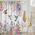 thumbnail image 3 of Shower Curtain Watercolor Floral Hummingbird Shower Curtains for Bathroom Decor, Waterproof Polyester Shower Curtain Set with Hooks, Small Stall Size 36" x 72" Spring Plant White, 3 of 9