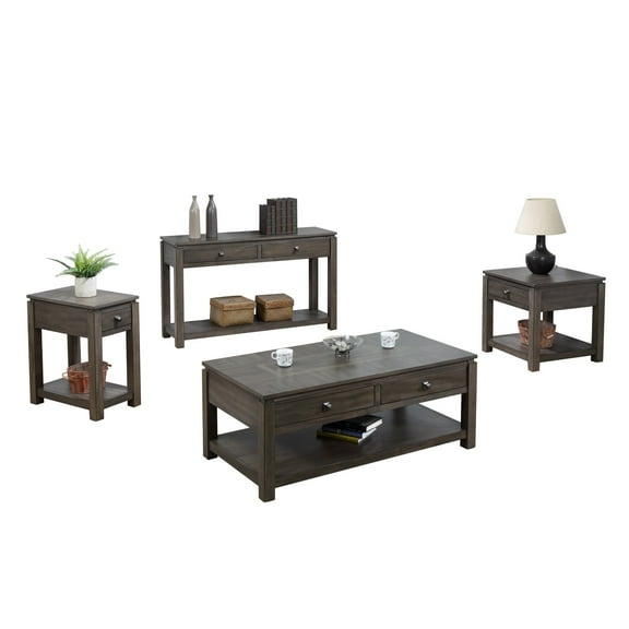 Sunset Trading Shades of Gray Wood Table Set with Drawers and Shelves in Gray