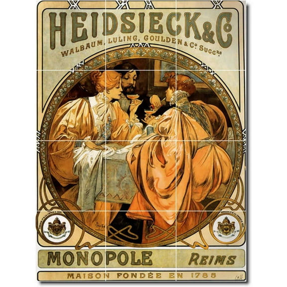 Ceramic Tile Mural-Alphonse Mucha Poster Art Custom Tile Mural 10. 12.75" w x 17" h using (12) 4.25 x 4.25 ceramic tiles